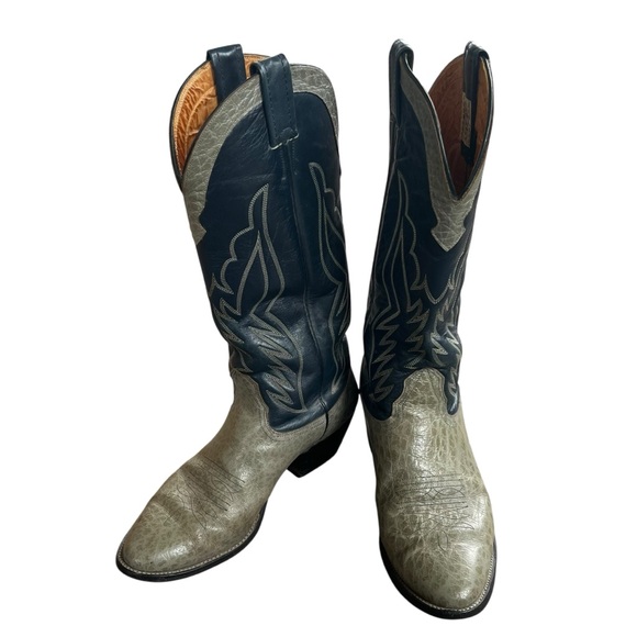 Vintage Nocona Cowboy Boots Gray & Navy Leather Western Boots Two Tone Size 9 - Picture 1 of 13